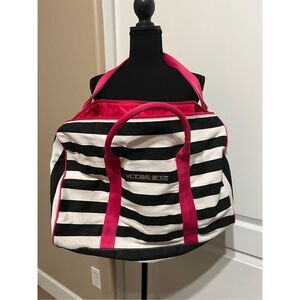 Victoria's Secret black and white striped large tote/duffle bag